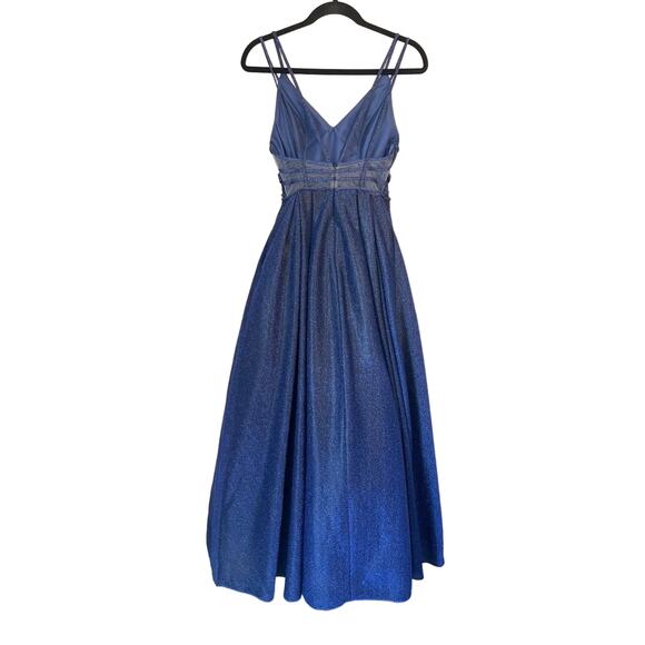 Let's Prom Cinderella Shimmery Blue Dress Mesh Details Corset Double Straps XS - Picture 2 of 10